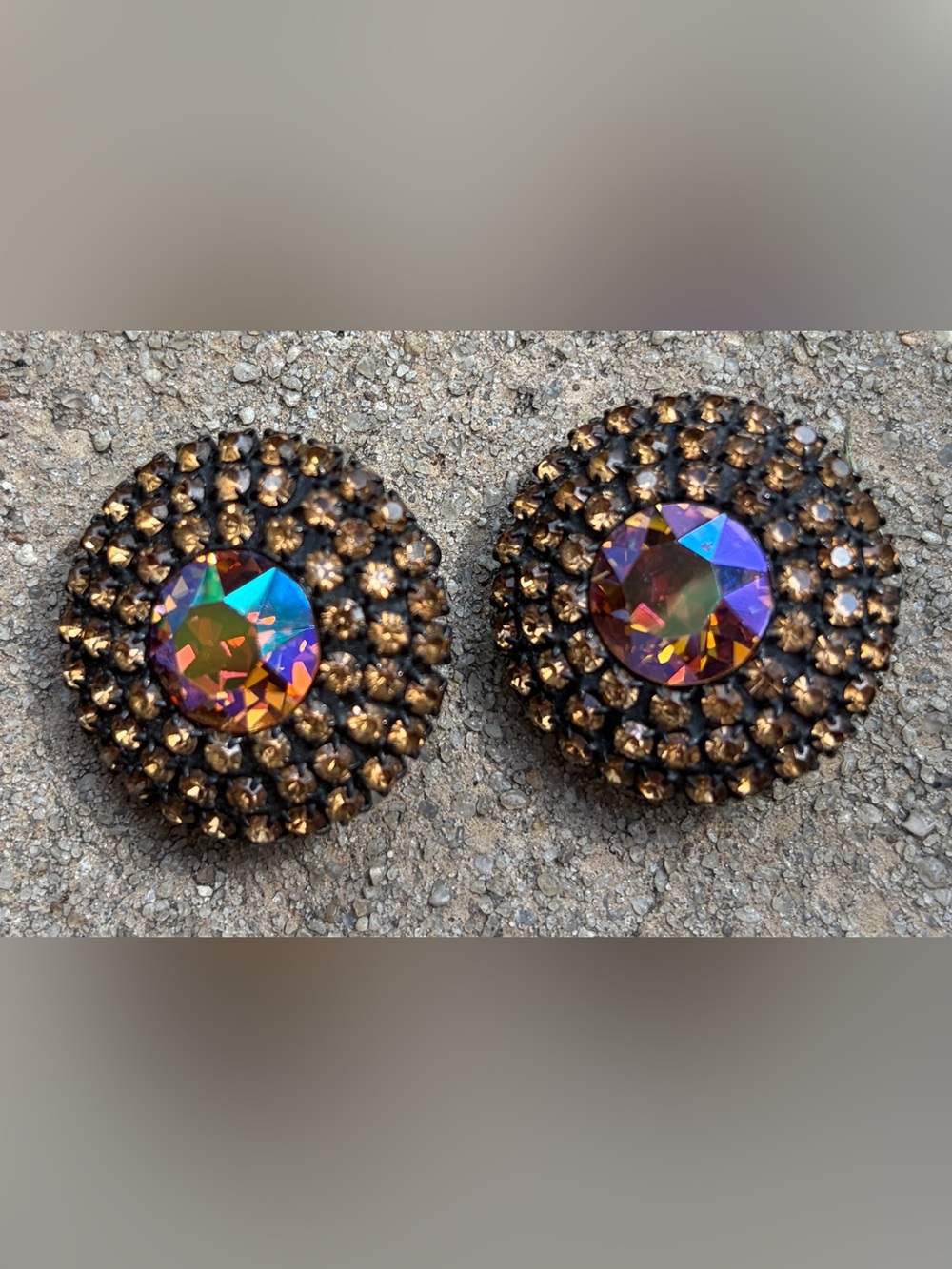 Albert Weiss Aurora Borealis Crystal and Amber Rhinestone Earrings